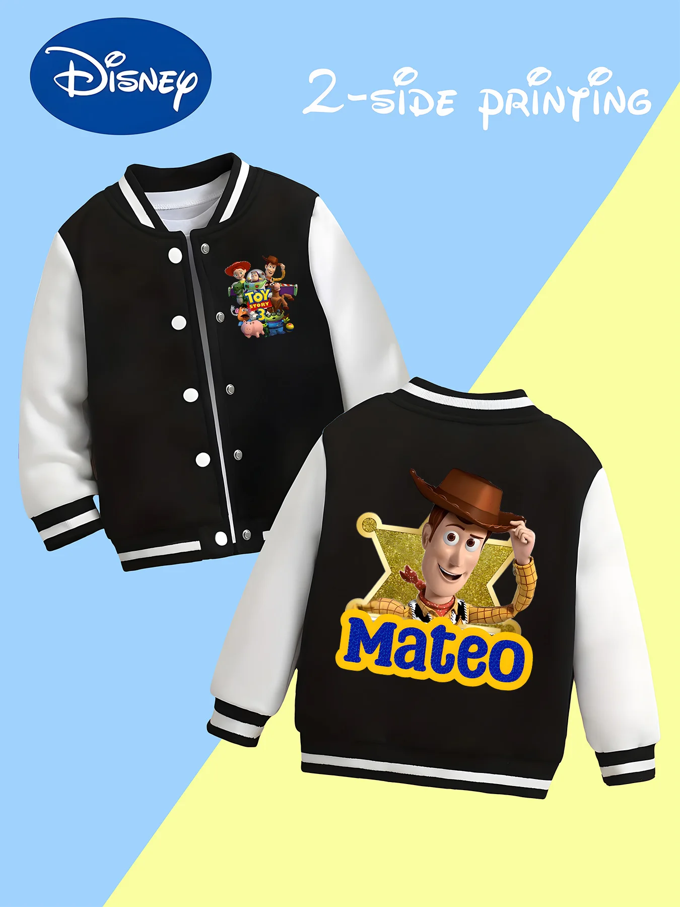

MINISO Disney Boys' Baseball Jacket - Toy Story 3 Classic Print, Retro and Trendy, Disney Classic IP, Durable Fabric