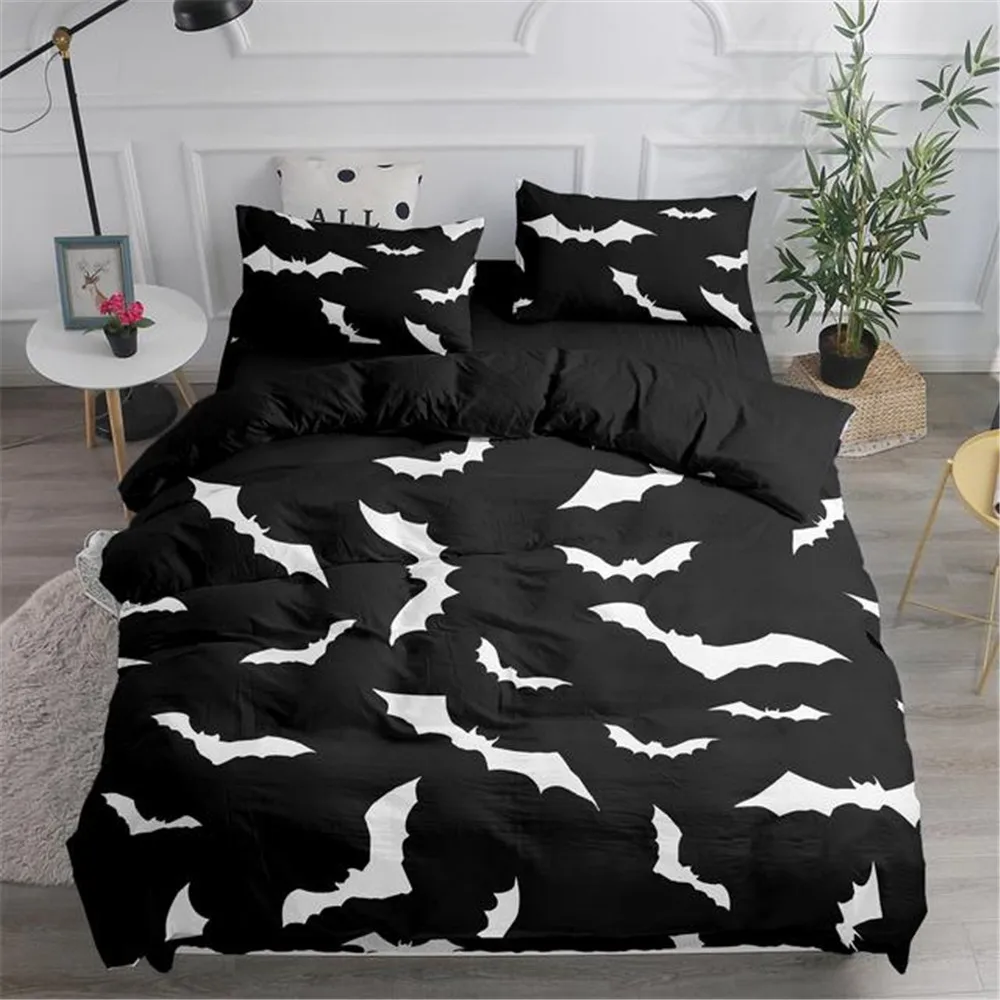 

Halloween Flying Vampire 3D Black Bedding Set Bats Duvet Cover Witchcraft 3pcs Comforter Cover Single Double King Bedclothes