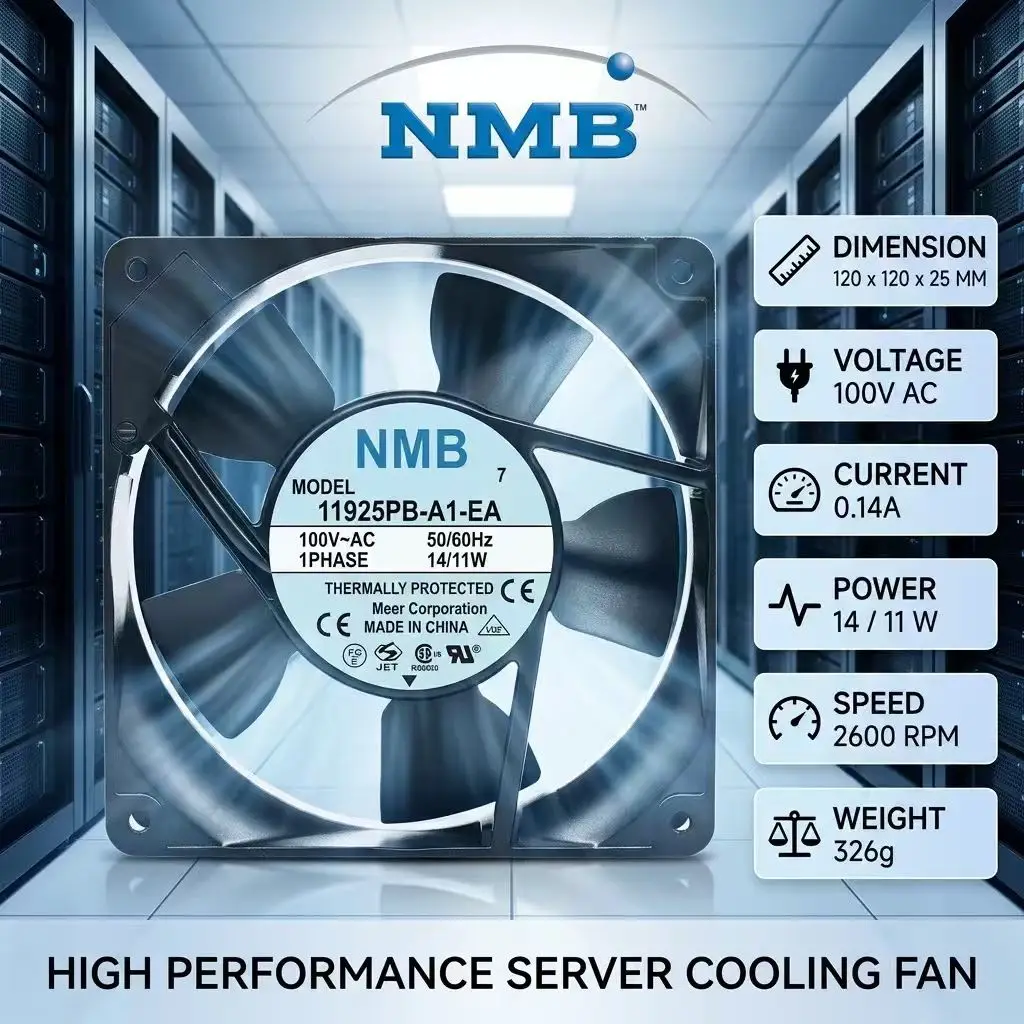For NMB 11925PB-B0L-EA AC 200V 0.07A 12025 120x120x25mm 2600RPM Dual Ball Bearing Metal Frame Server Inverter Chassis Cooler Fan