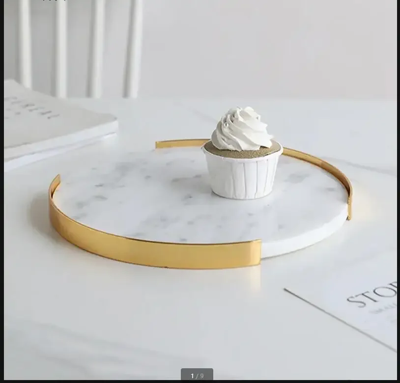 

Natural Marble Tray Iron Round Storage Tray Home Decorative Plate Jewelry Trays Cake Pan Dessert Plate Cake Stand Display Trays