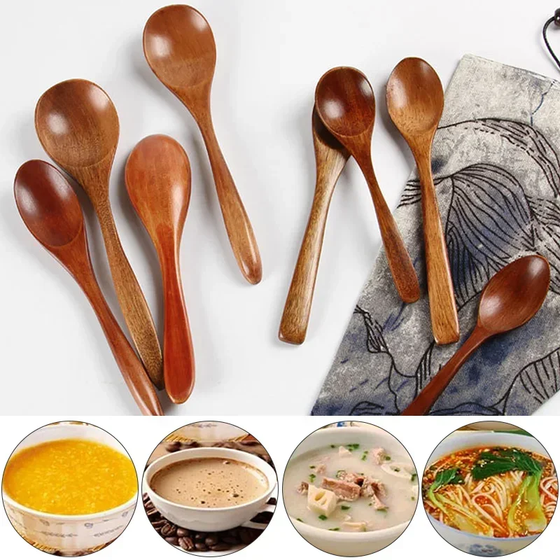 Wooden Spoon Cute Bamboo Kid Children Milk Honey Soup Coffee Spoon Solid Wood Tableware Kitchen Cooking Utensil Accessories Sets
