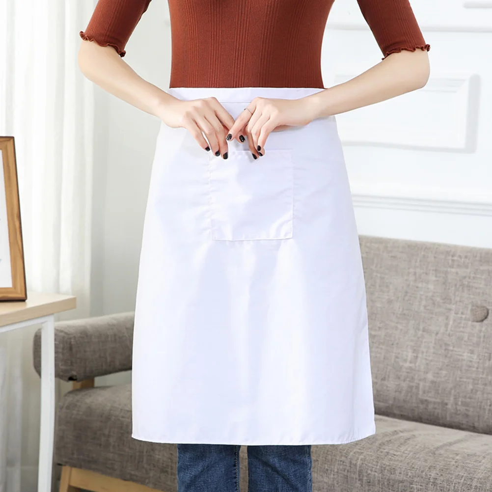 Cotton Aprons Household Kitchen Sleeveless Half Aprons Pocket   Cooking Baking Apron (White)