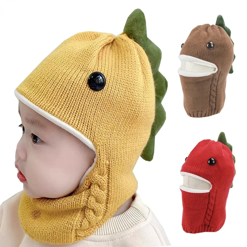 

Cartoon Winter Baby Bonnet Dinosaur Warm Baby Hat Scarf One Piece Warm Ears Kids Cap for Boys Girls Accessories