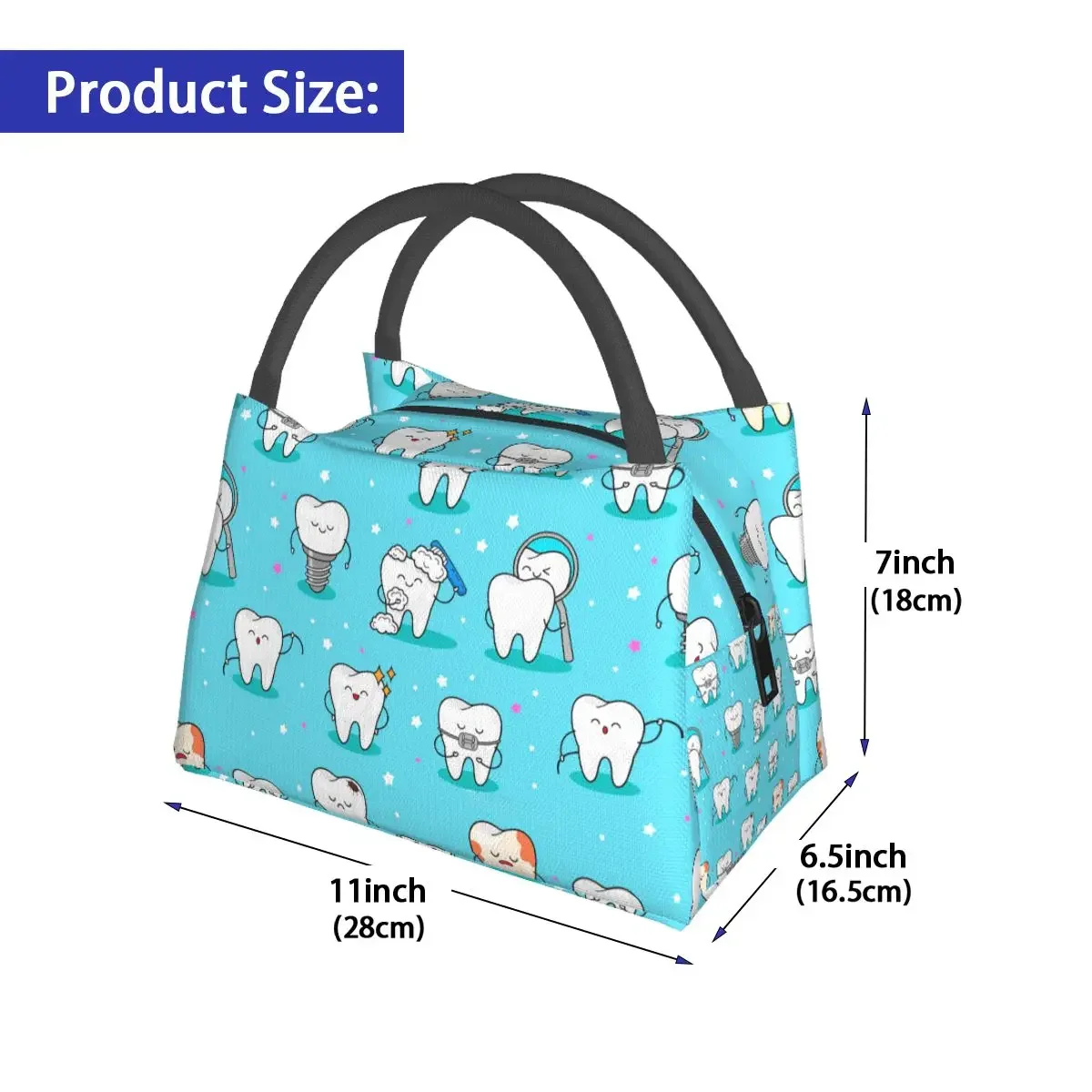 Custom Cute Teeth Baby Lunch Bag Dentist Casual Lunch Box Travel Portable Thermal Tote Handbags Graphic Design Cooler Bag