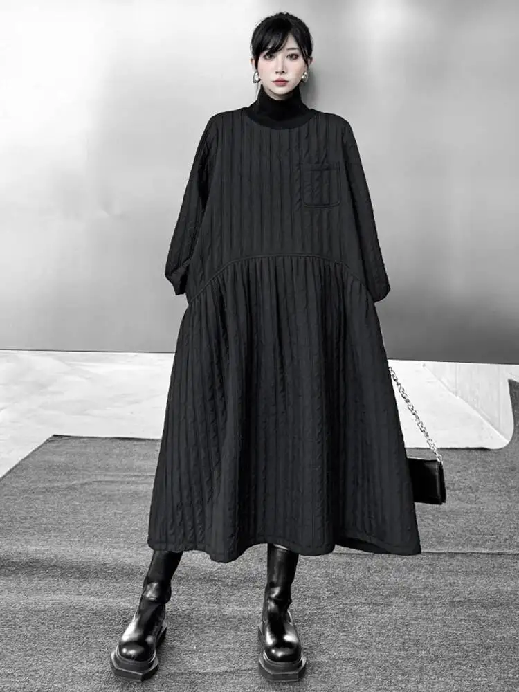 

Женское черное повседневное платье миди с хлопковой подкладкой большого размера, новая водолазка с длинным рукавом, модная весна-осень