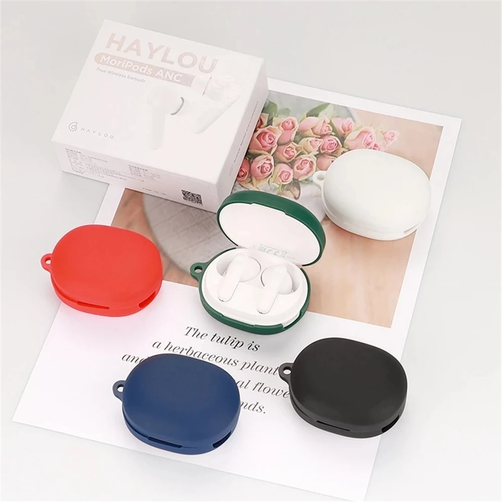 Funda antideslizante para Haylou MoriPods ANC, carcasa protectora de silicona suave, funda para auriculares inalámbricos con gancho
