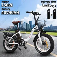 CT20 E-bike 750W Motor 48V40AH Removable Lithium Battery Aldult Folding Electric Bicycle 20*4.0 Inch Fat Tire Snow Electric Bike