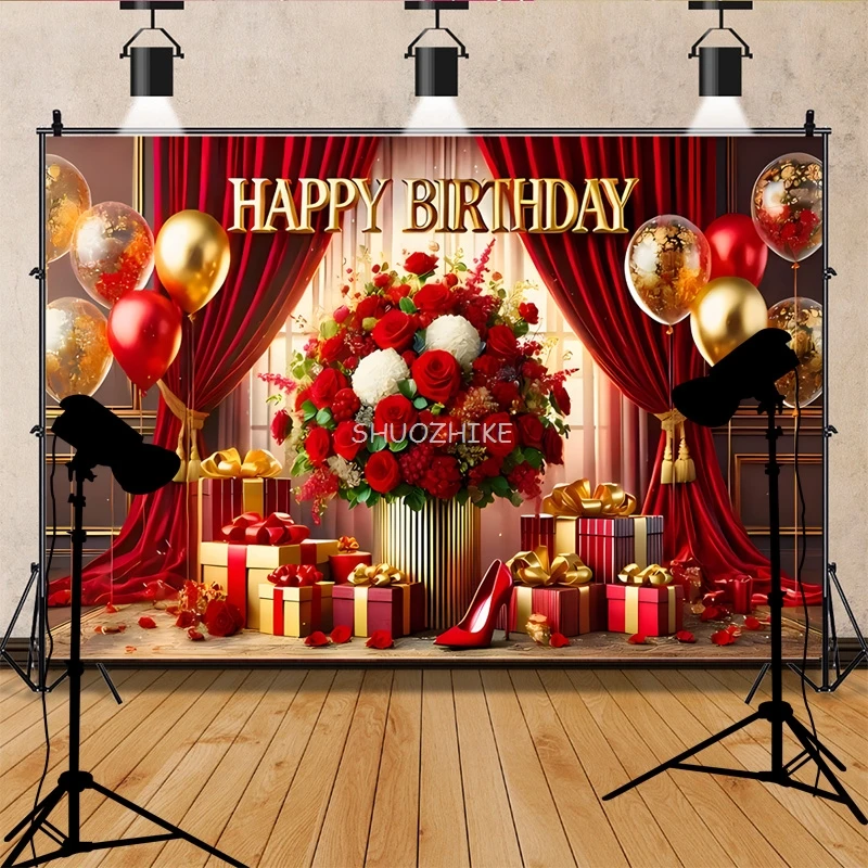 

Valentine's Day Photography Backdrops Wooden Board Flower Backgrounds Happy Birthday Decor Photo Studio Backdrop MH-02