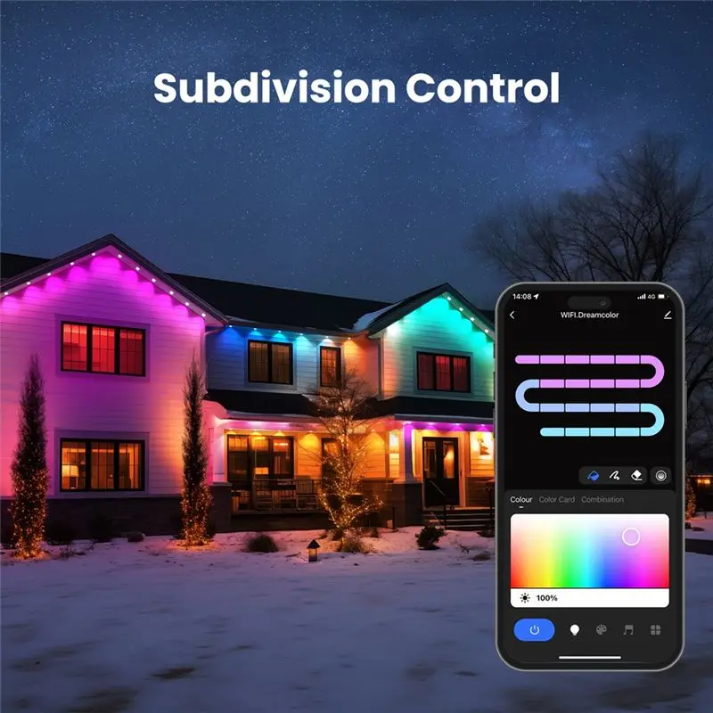 [NEWA64Z!】 Tuya Wifi Smart Eaves String LED Light Outdoor IP67 Waterproof RGB Color RF Remote Control For Alexa Google Home
