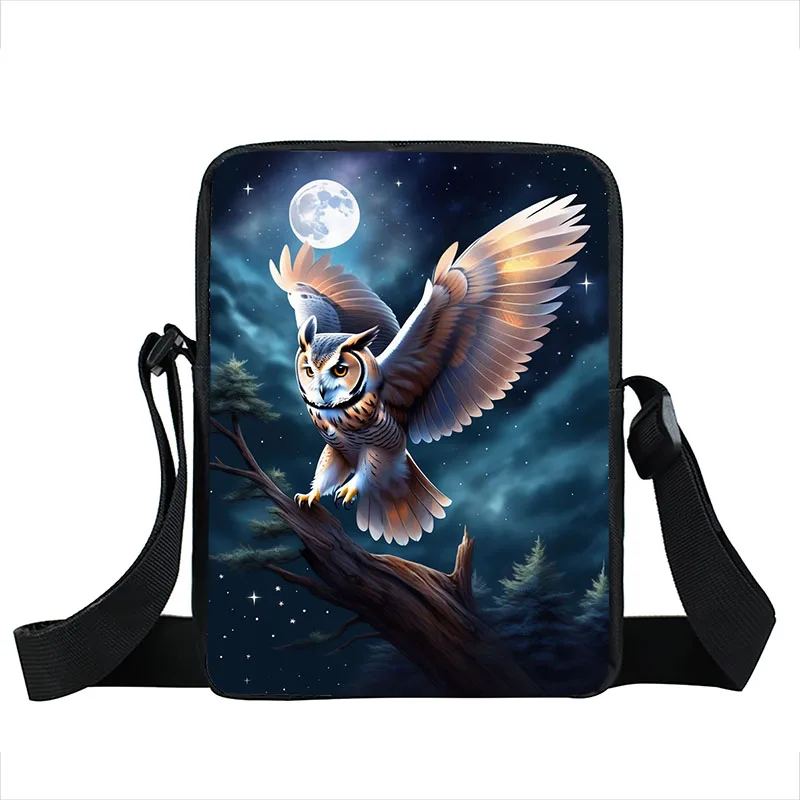 Cartoon Owl Illustration Print Crossbody Bags Owl Painting Messenger Bag Boys Girls Shoulder Bags Student School Bag Kids Gift