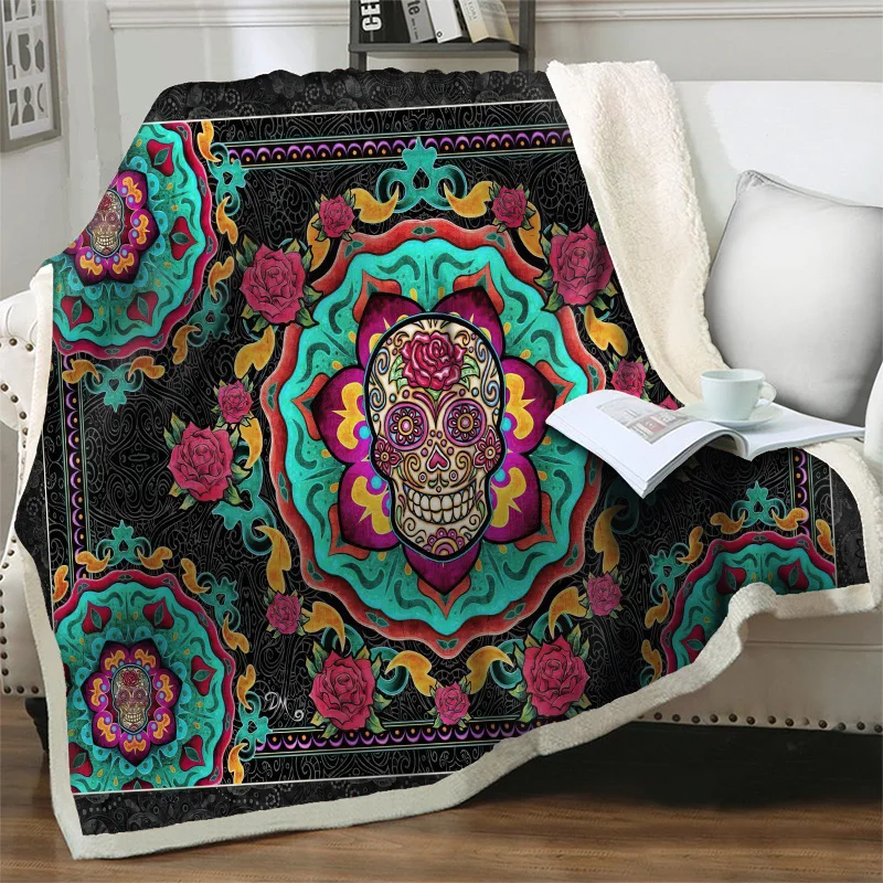 

Gorgeous Floral Skull 3D Printing Soft Plush Throw Blankets for Bedroom Beds Sofa Home Decor Portable Travel Picnic Quilts Cover