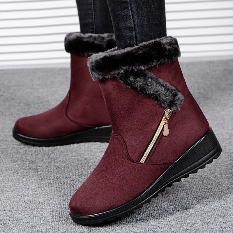 Women Winter Boots High-Top Zipper Platform Warm Plush Solid Color Snow Boot Fashion Shoes for Women Comfortable Zapatos Mujer