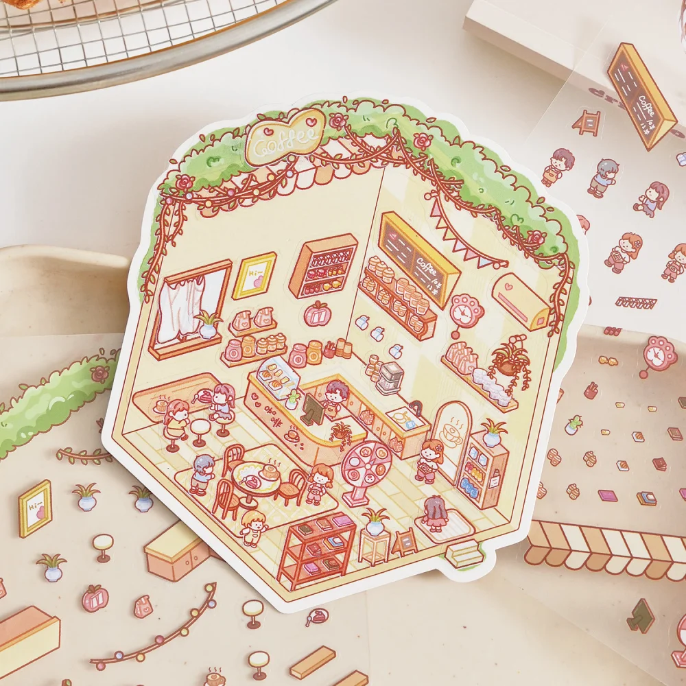 Card Lover 3 Pcs [Coffee Bakery Series] Cute 3D Stickers Miniature Decorative Stickers Puzzle PET Sticker Paper Material Kit