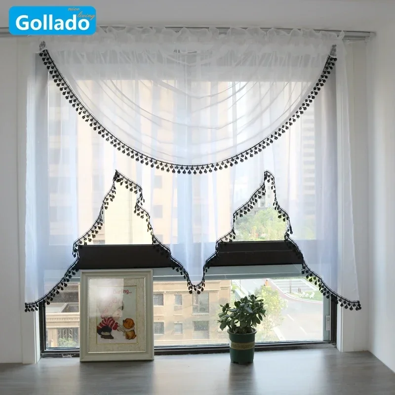 

NEW Voile Fashion Arcuated Valance Curtain with Lace Bottom White Window Curtains for Balcony Kitchen Livingroom