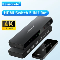 Lemorele HDMI Switch Splitter 5-port HDMI 4K Switcher Selector Box 5 in 1 out with IR Remote HDR HDCP2.3 for Xbox PS4 PC TV