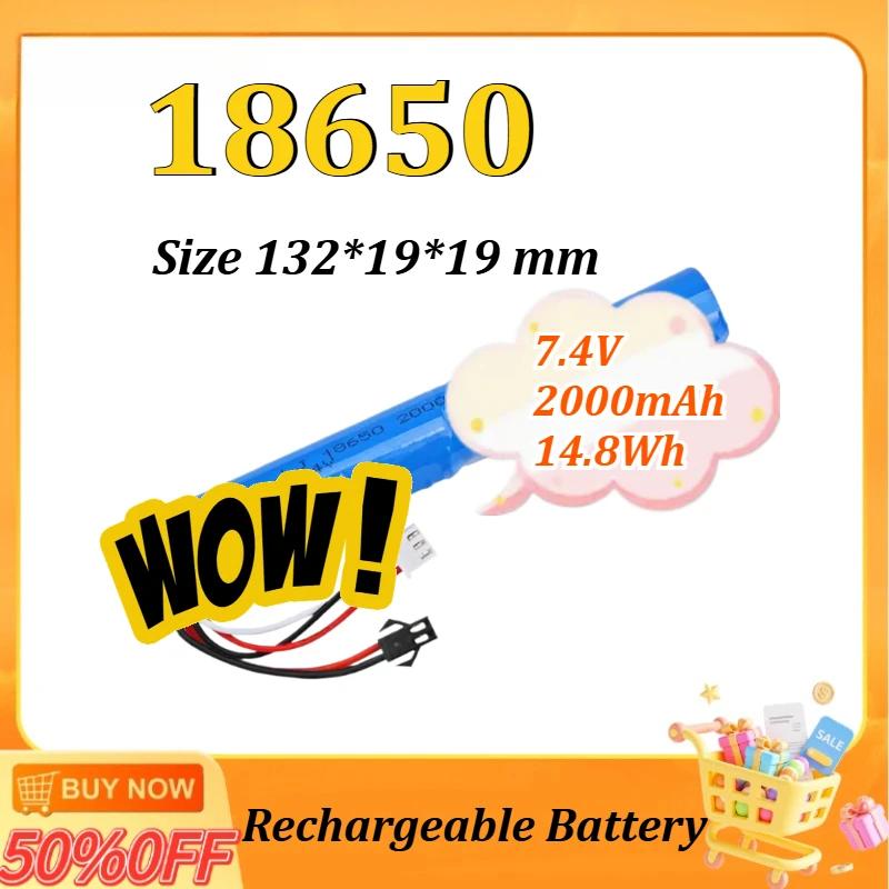 

10C 2S Water Gun LiPo Battery 18650 7.4V 2000mAh 14.8Wh for Airsoft BB Air Pistol Electric Battery Parts SM/Small Tamiya Plug