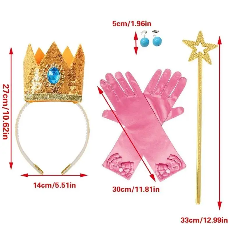 39BB Princess เครื่องแต่งกายอุปกรณ์เสริมถุงมือต่างหูเจ้าหญิงสายคาดศีรษะ Princess Crown อุปกรณ์เสริมสำหรับปาร์ตี้คอสเพลย์