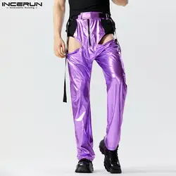 2023 Men Pants Patchwork Zipper Hollow Out Loose Sexy Trousers Men Streetwear Joggers Shiny Party Fashion Pantalon S-5XL INCERUN