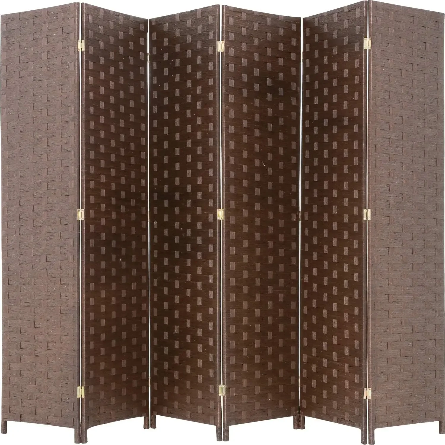 Room Divider Wood Screen 6 Panel Folding Portable Partition Screen Wood Mesh Woven Design Room Screen Divider  Wood