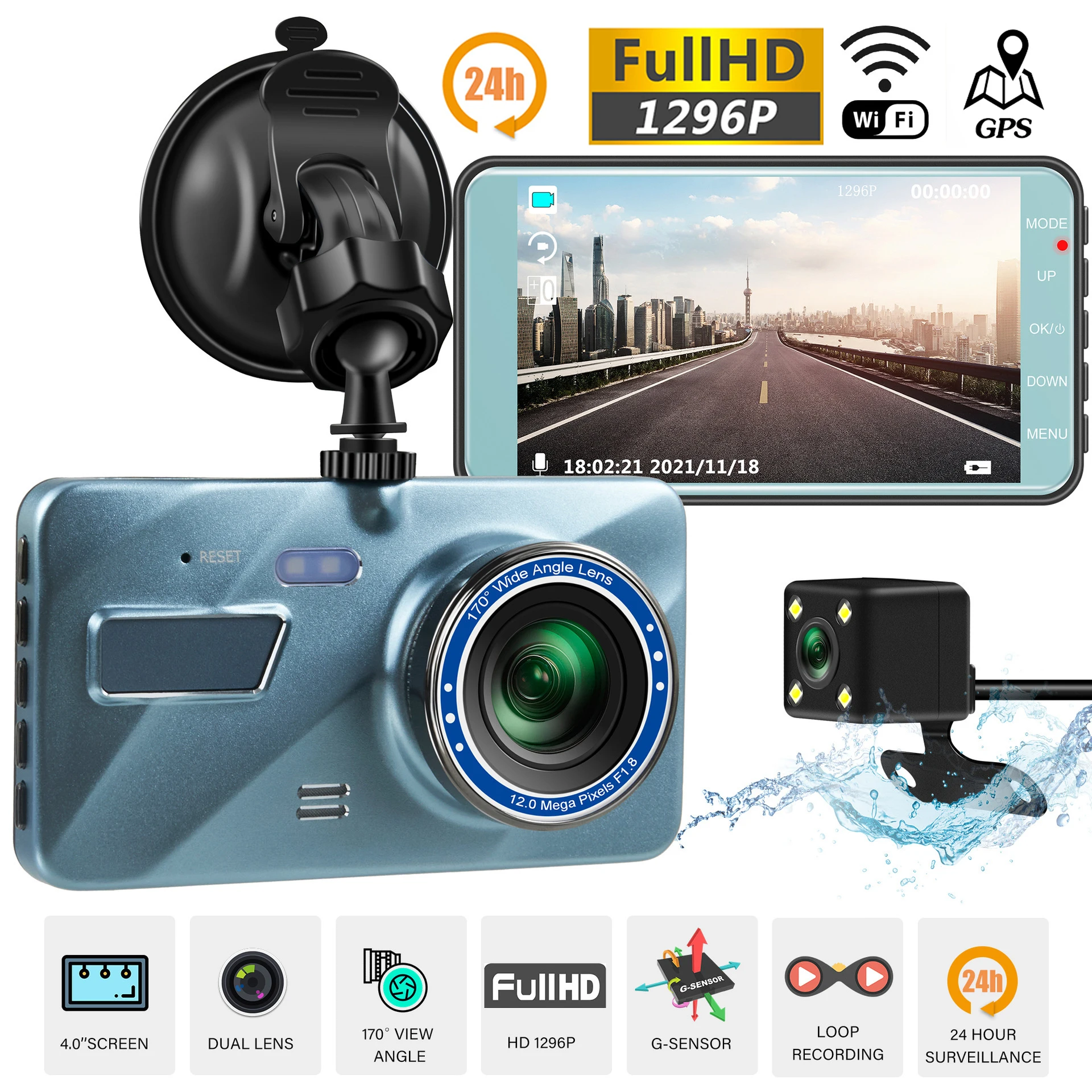 

Автомобильный видеорегистратор Wi-Fi Full HD 1080P, видеорегистратор с камерой заднего вида, видеорегистратор с ночным видением, черный ящик, видеорегистратор, автомобильные видеорегистраторы, GPS-трекер