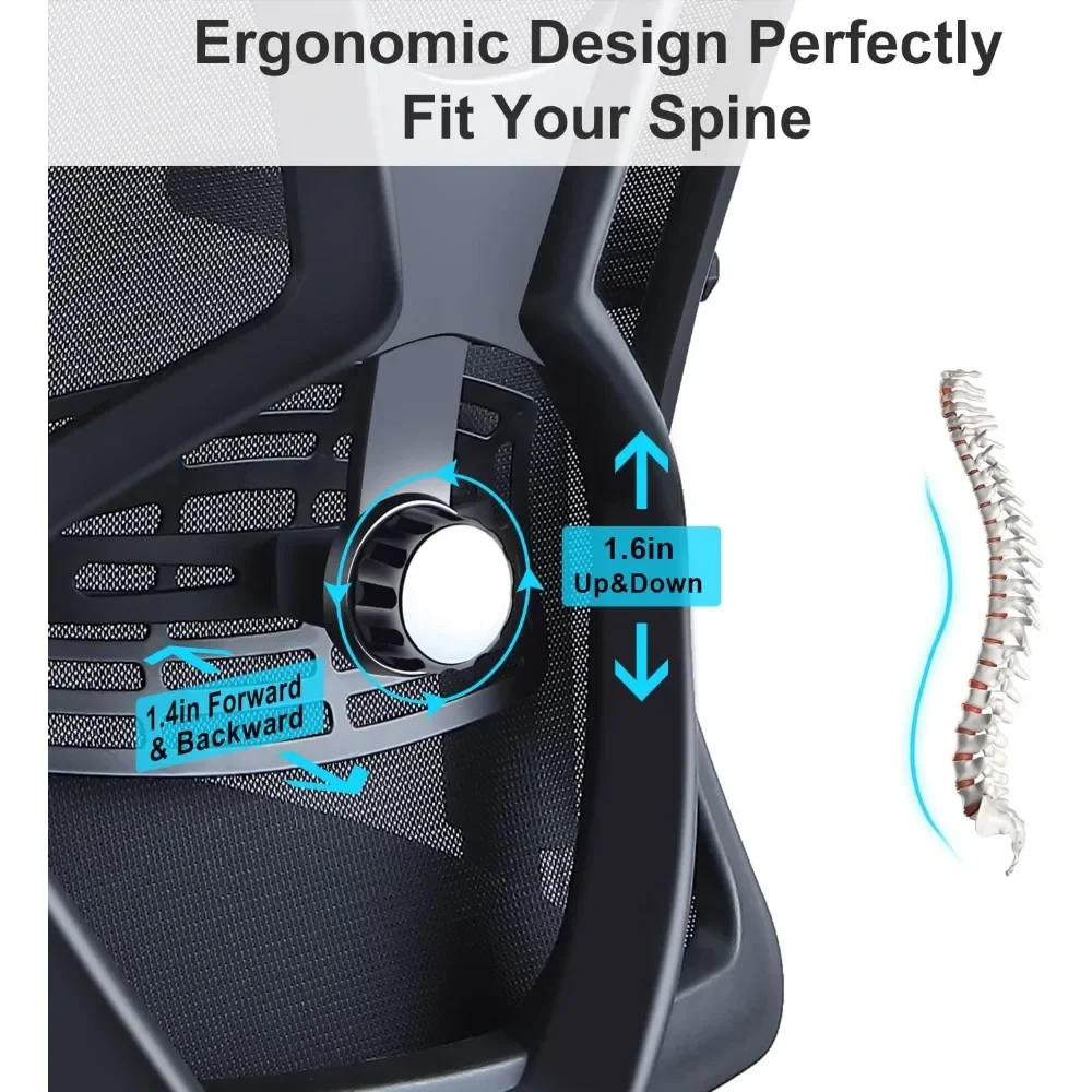 Ergonômico |   Cadeira de escritório - Cadeira de mesa com encosto alto e ajustável | Apoio lombar, encosto de cabeça e apoio de braço de metal 3D - 130 °   Malha de balanço