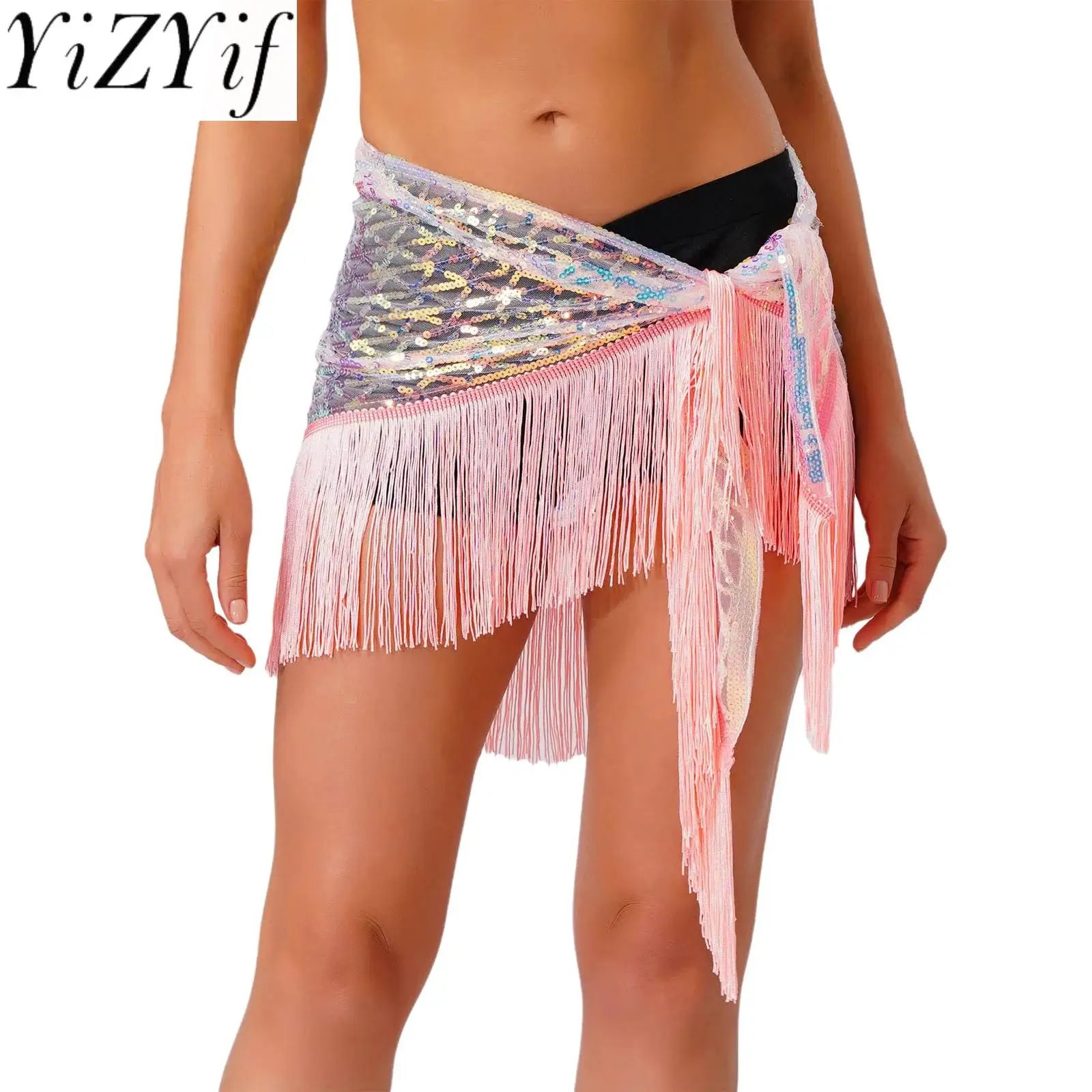 Sciarpa per danza del ventre da donna Sciarpa per fianchi con paillettes scintillanti Triangolo Gonna con lacci Catena in vita per gonne da ballo spagnolo flamenco latino
