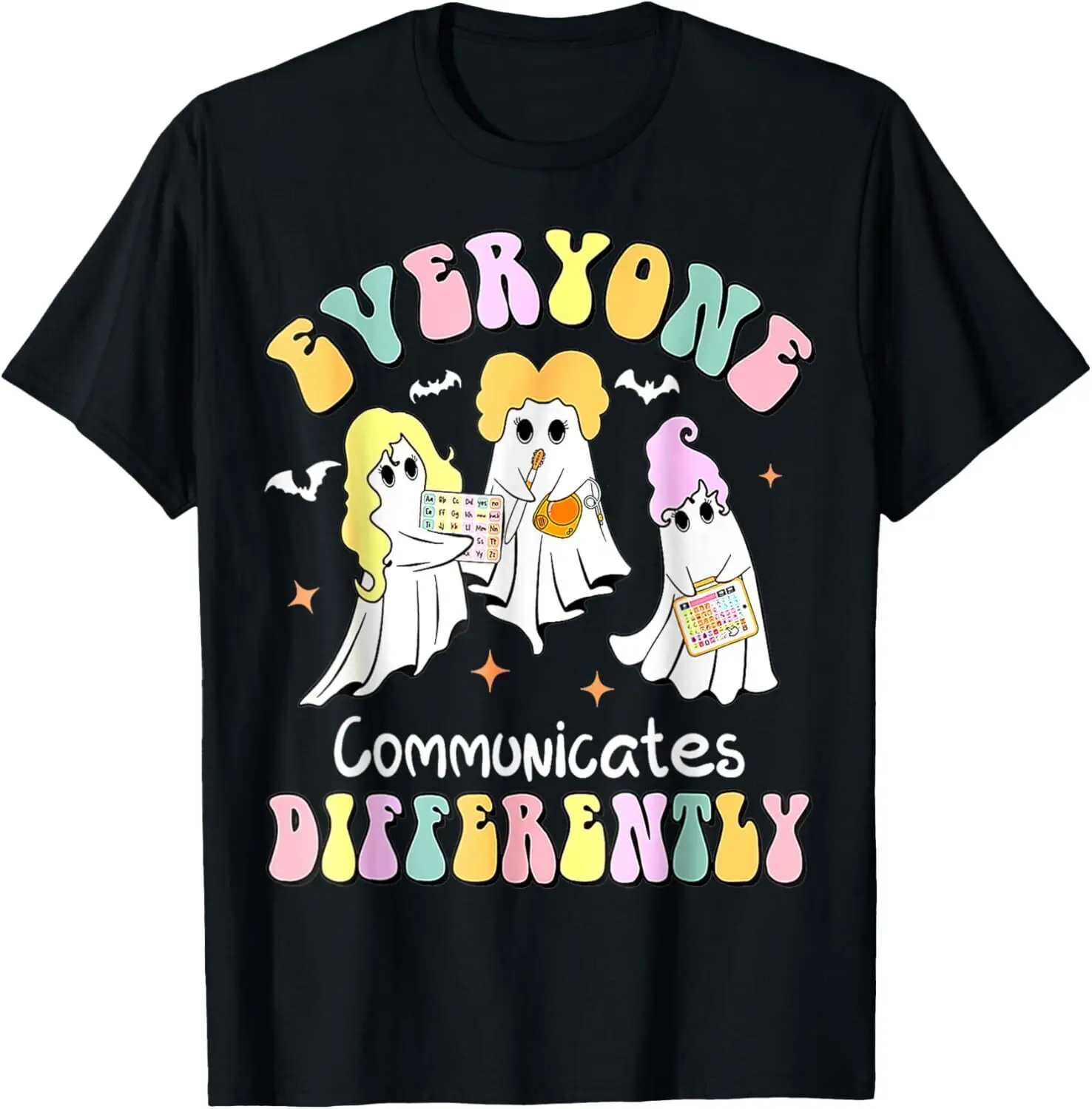 Everyone Communicate Differently Cute Ghost Halloween Autism T-Shirt