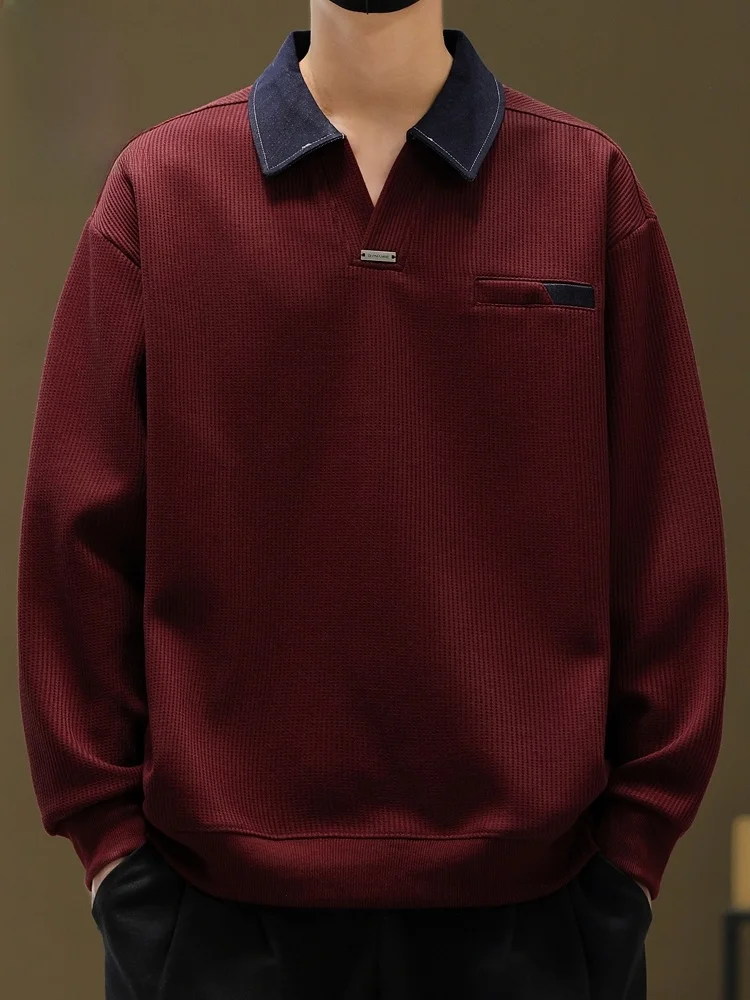 

Casual Loose Fit Long Sve Sweatirt for Men Spring 2026 Faionable Collared T-irt Comfortable Cotton Polyester...