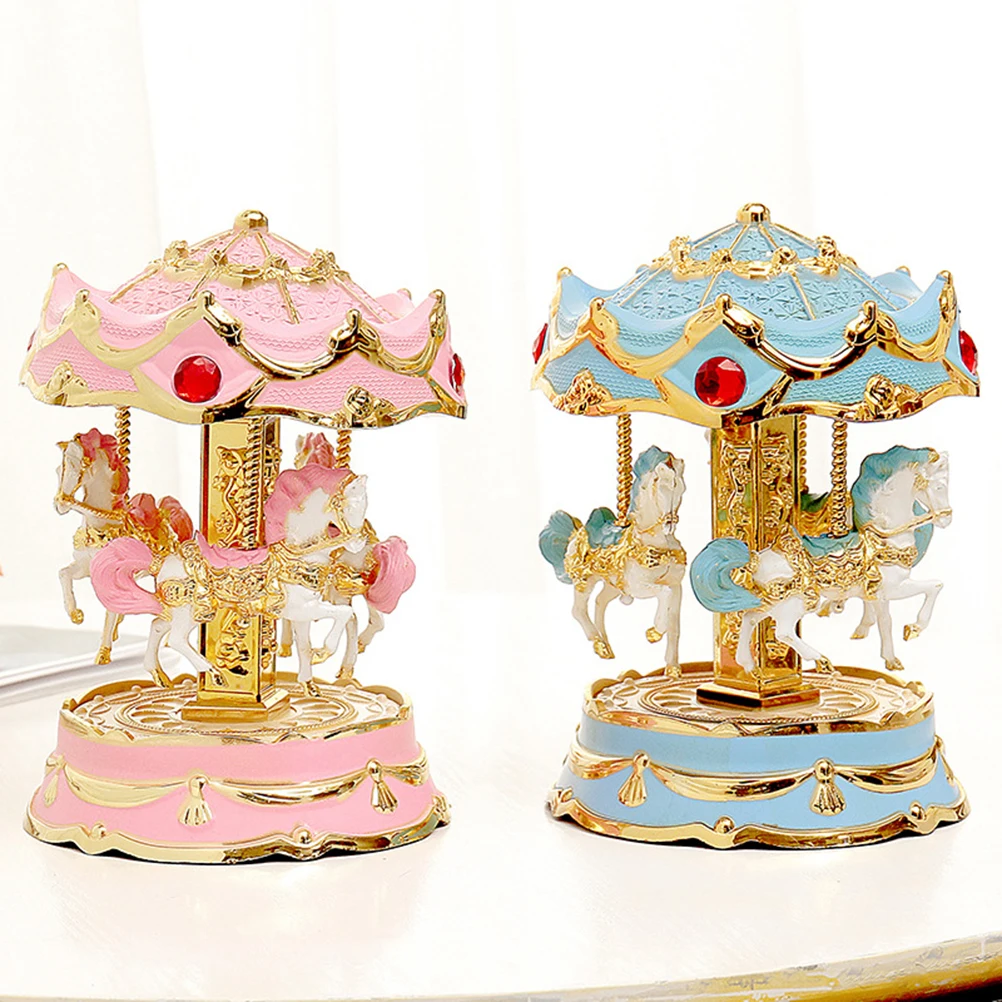 

1pc Rotating Carousel Music Box Colorful Light Decorative Gift For Kids Birthday Wedding Christmas Melody Box Whirligig Musical