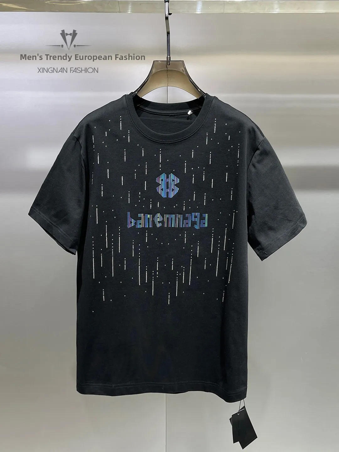 

Casual ort Sve Men's T-irt Letter Print Rhinestone Summer Faion round Ne f Sve Comfortable Breathable Cotton