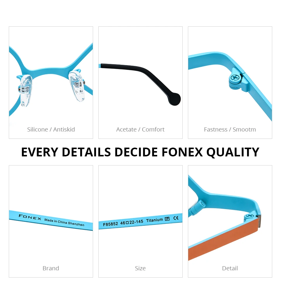 FONEX Reines Titan Brille Rahmen Frauen 2025, Neue Mode Marke Design Unregelmäßige Brillen Männer Ultraleicht Japanische Brillen 85801 – Detail 21
