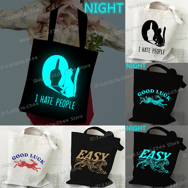 

Funny Animal Luminous Style Print Women's Men's Handabgs Fashion Harajuku Cat and Rabbit and Tiger Street Style Shoulder Bags