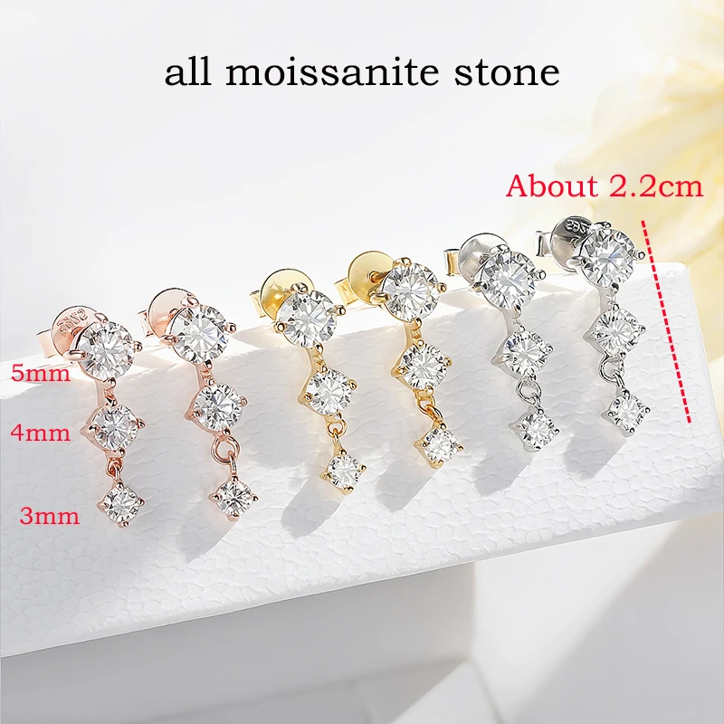 QIBAOKU Gradient Gemstone All Moissanite Drop Earrings for Women Girls Female Jewelry Lab Diamond Pure 925 Silver Earring 2026