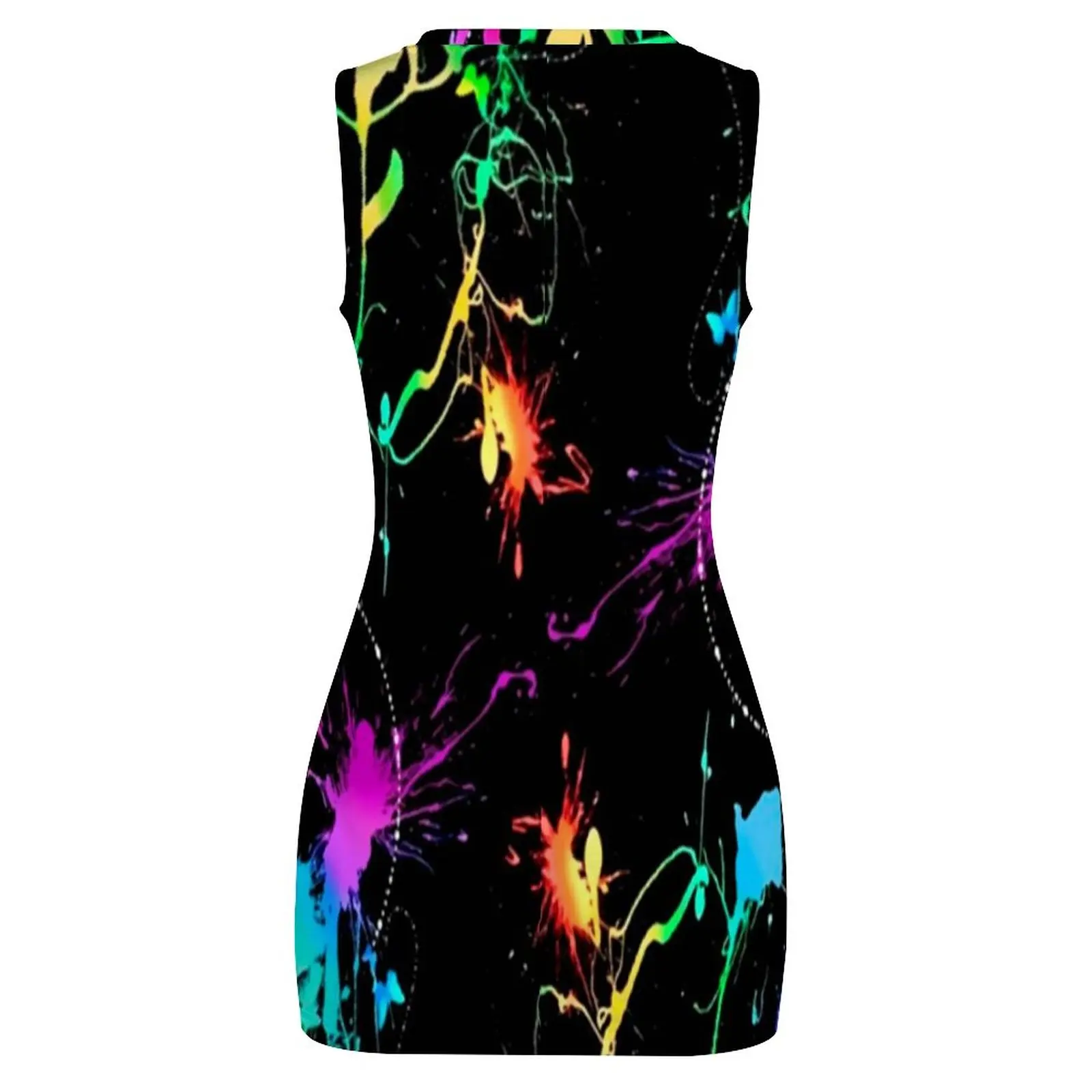 Colorful Neon Pain Mini Dress Sleeveless Splatter Pattern Vintage Dresses  Summer Ladies Street Wear Bodycon Dress Big Size 5XL