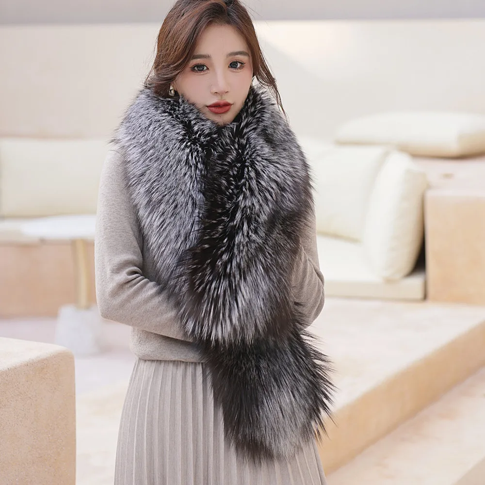 Real Fox Fur Collar Shawl 100% Natural Fox Sacrf For Women Warm Fur Muffer Whole Fox Big Scarves Female Wrap Luxury Couple's