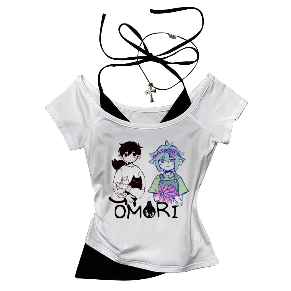 Omori cropped top female anime 2000s dollette kawaii tshirt grunge alternative  meme japan harajuku