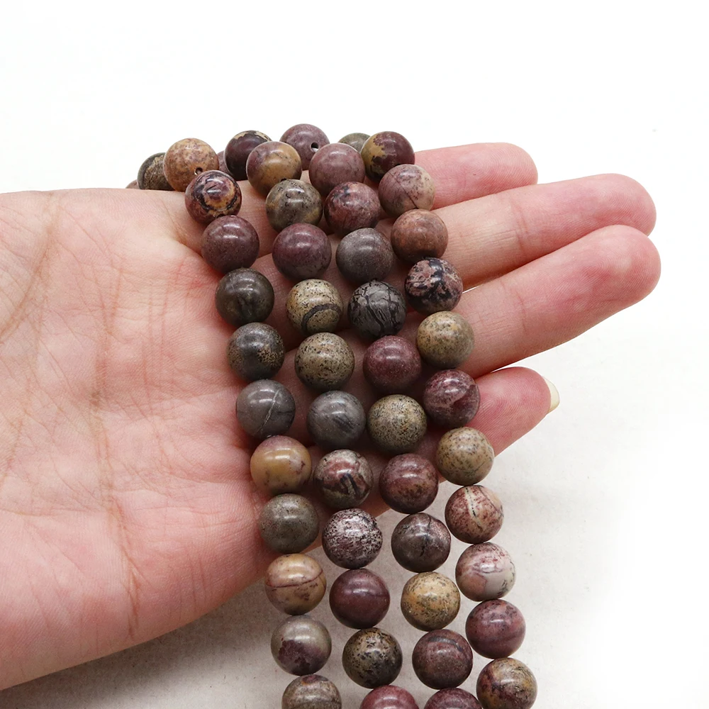 Natural Straw Flower Stone Beads Round Loose Seed Beads Jewelry Gifts DIY Bracelet Necklace Jewelry Beads 15” 4 6 8 10 12MM