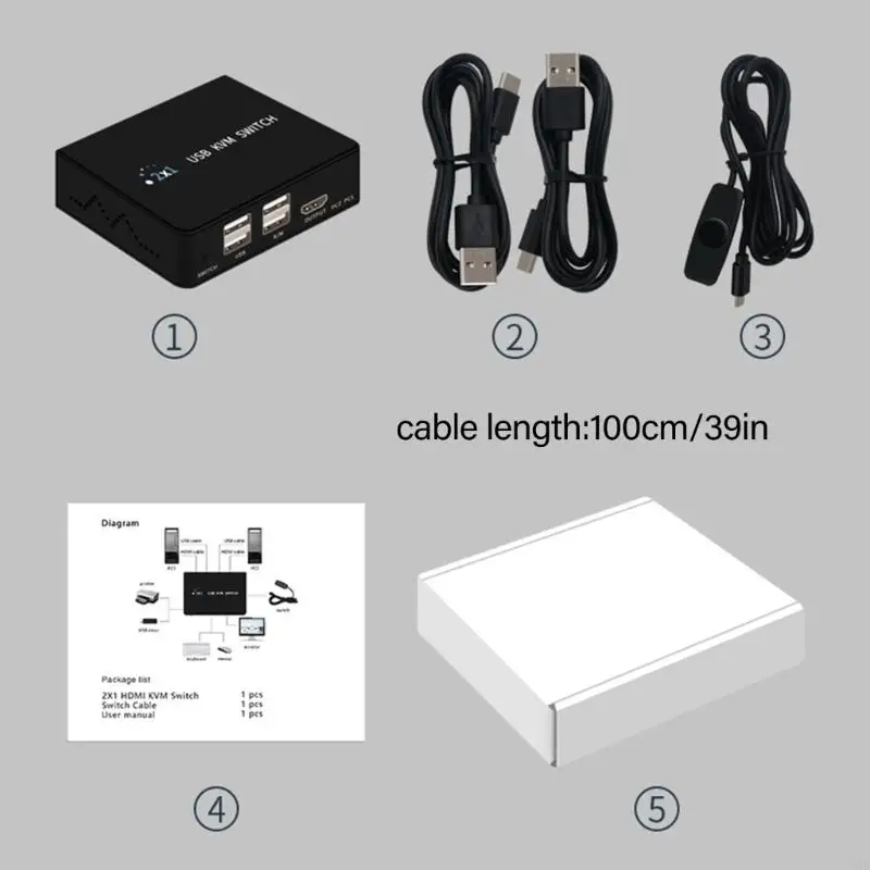 KVM Switcher 2 พอร์ต Switcher USB สำหรับ 2 คอมพิวเตอร์แชร์คีย์บอร์ดเมาส์ 45BD