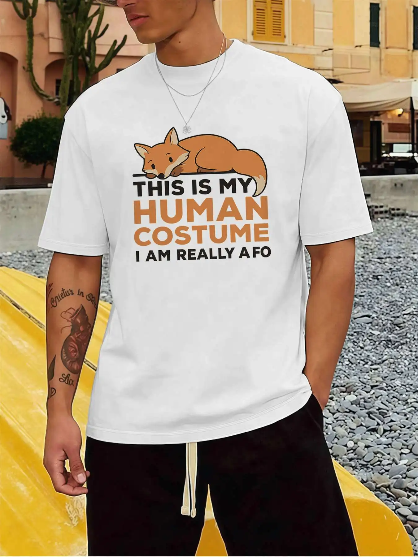 

Мужская футболка с рисунком костюма лисы, 220 г/м2, новая летняя повседневная футболка с круглым вырезом из чистого хлопка с короткими рукавами