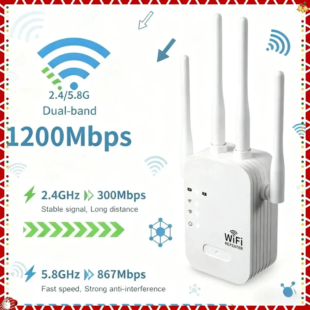 

New 5G 2.4G Dual-band Network Amplifier 1200Mbps Wireless Extender WiFi Booster WiFi Repeater Long Range Signal WiFi Router Home