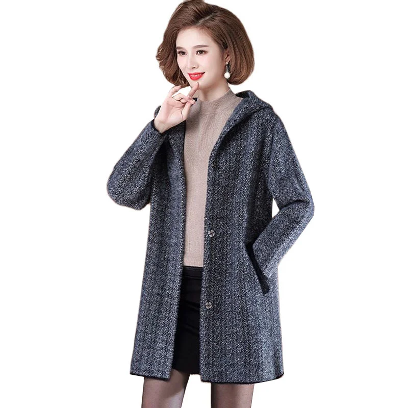 New 2022 Autumn Winter Mother\'s Imitation Mink Velvet Woolen Coat Women  Loose Middle-Aged Elderly Knitted Cardigan Women Jacket