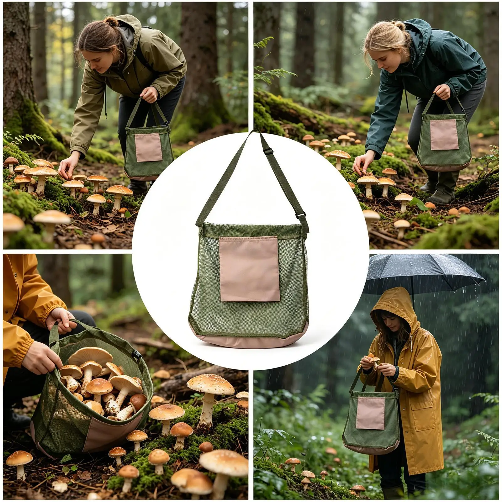 

Сумка для сбора грибов большой вместимости с регулируемым плечевым ремнем и карманом для телефона, сетчатая сумка для грибов для леса, дикой местности и походов