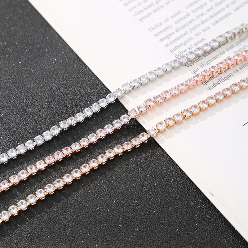 Luxury Crystal Inlaid Rhinestone Bracelets For Women New Shiny 4mm Round Inlaid Rhinestone Bracelets Chain sets Jewelry Party