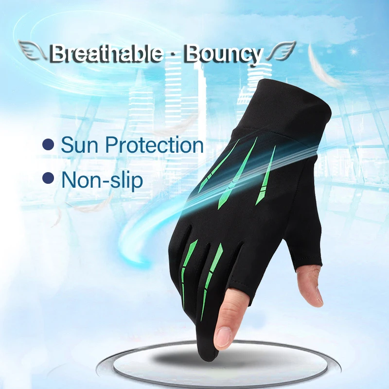 Summer Ice Silk Gloves High Elasticity, Ventilation, Sunscreen, Fast Drying, Riding, Thin Anti-skid Fishing Half Finger