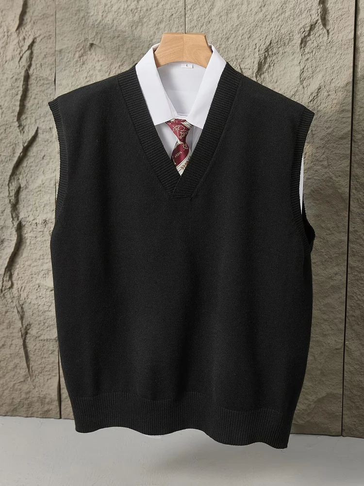 

Мужской вязаный жилет с подплечниками, свободный крой, V-образный вырез, весна-осень, новый, модный, повседневный, в стиле INS, укороченный топ