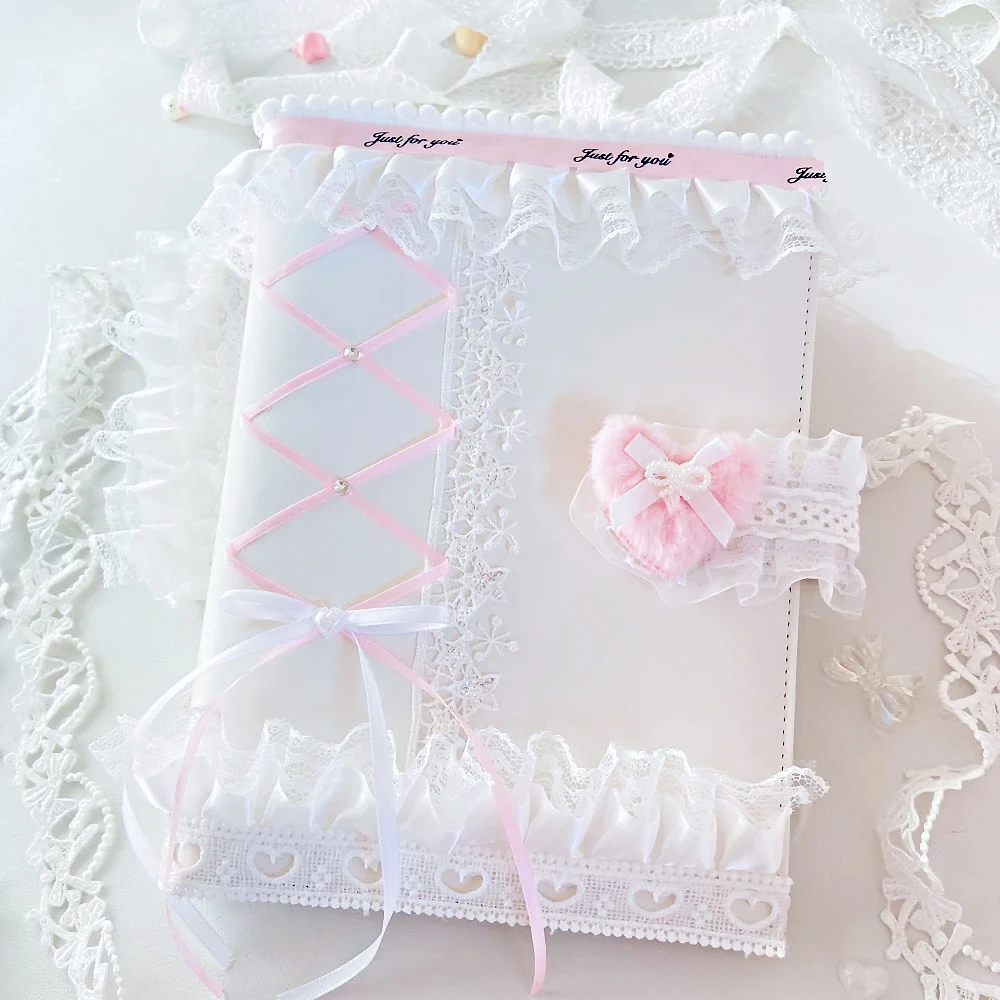 A5 Loose-leaf Ribbon Ballet Style Card Binder Kpop Photo Card Album Lace Elegant 6 Rings Binder Race Toploader Postcards Storage