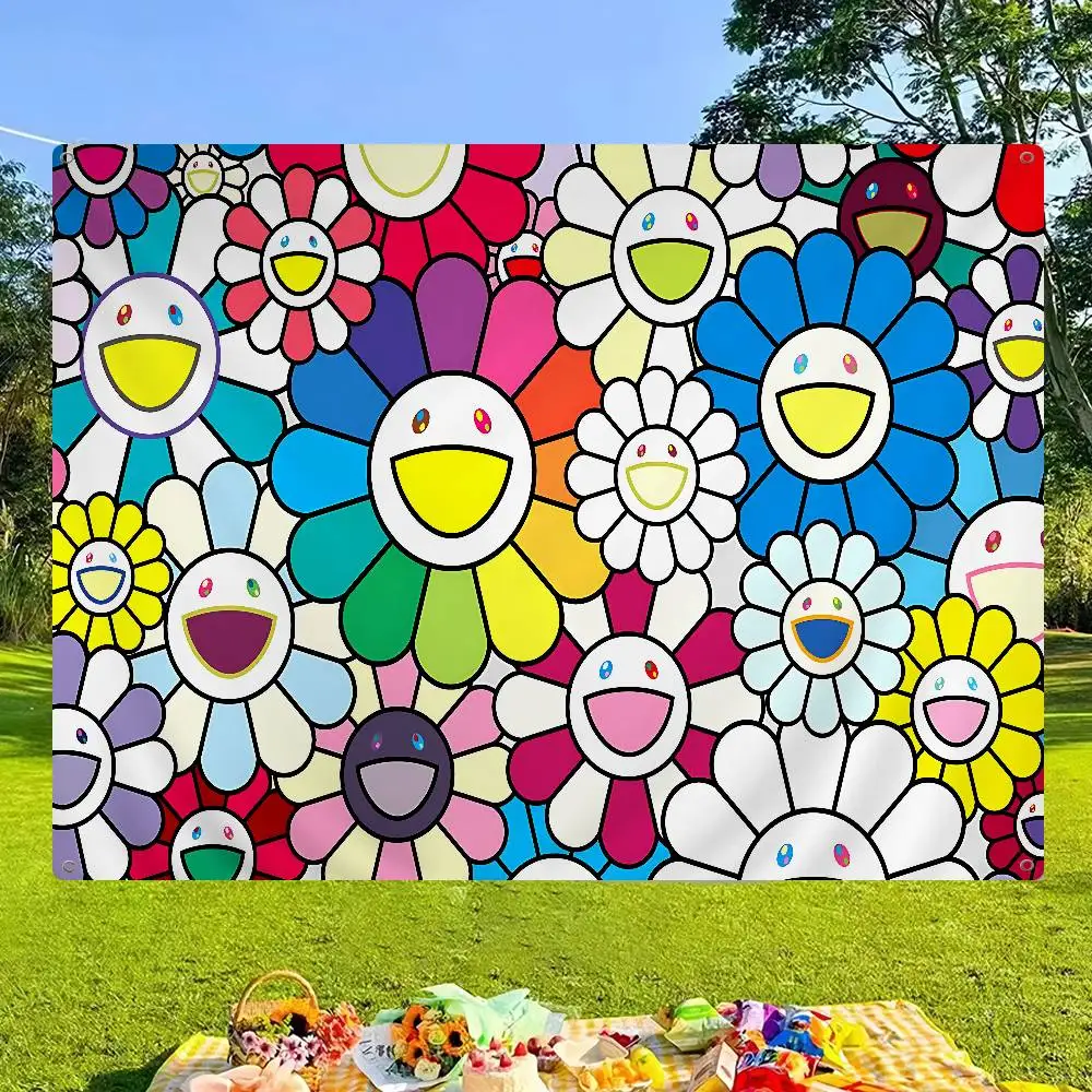 Cute T-Takashi Flowers M-Murakami High End Quality Banner Printing Artistic Atmosphere Style Camping Flag