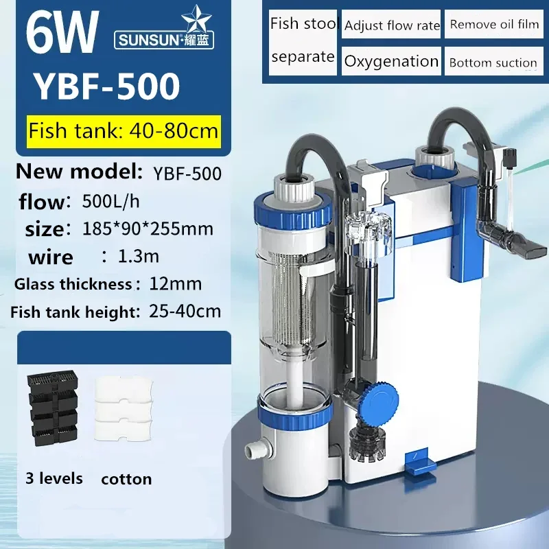 SUNSUN nieuwe aquarium filter YBF-500 zuurstof filtratie geïntegreerde machine waterzuivering pomp wandmontage vis toilet