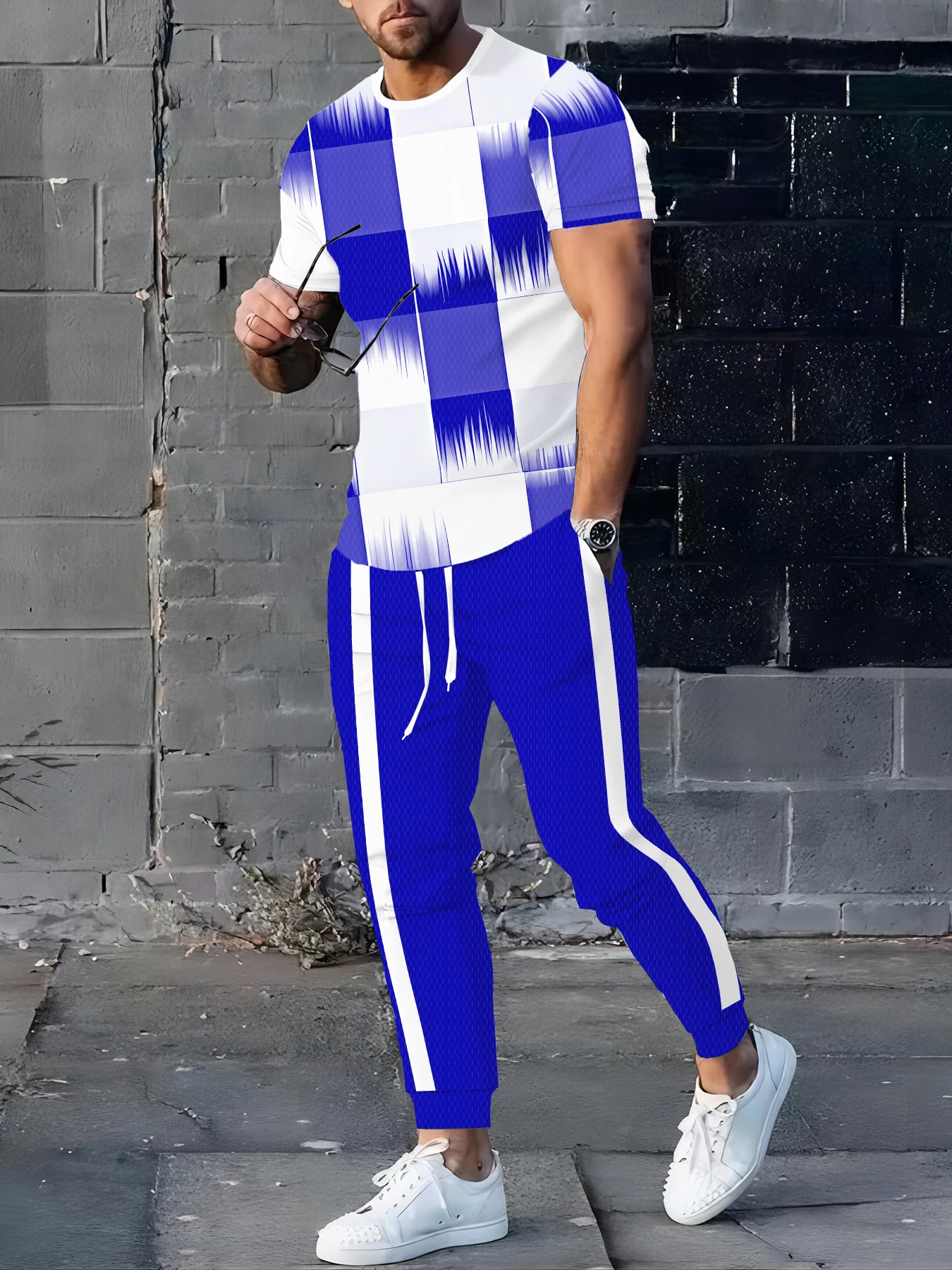 

Autumn Simple Color-blocking Printed Men's Casual Long Pants Set, Harajuku Street Fashion And Trendy Men's Autumn Set