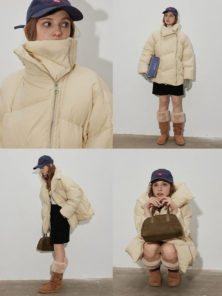 

Новая женская зимняя утепленная стеганая куртка свободного кроя средней длины с отложным воротником